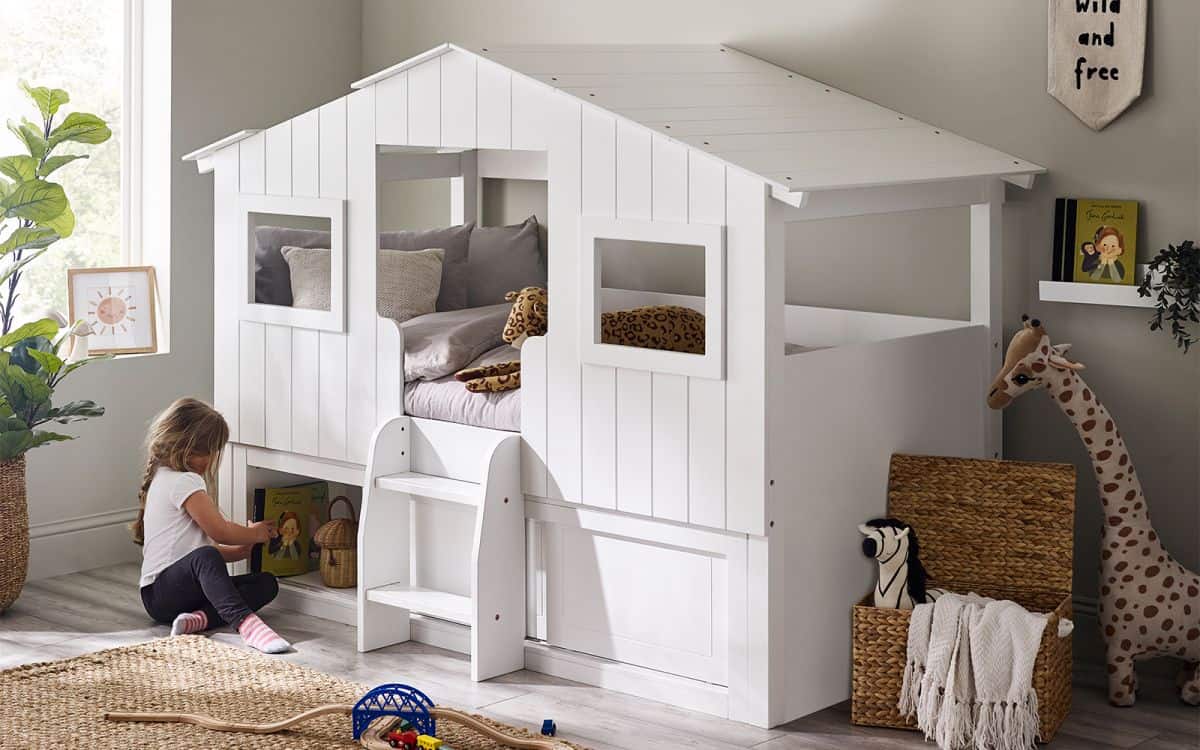 Oak Treehouse Midsleeper & Storage Unit - White - Image 13