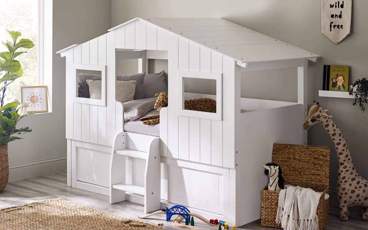 Oak Treehouse Midsleeper & Storage Unit - White - Image 14