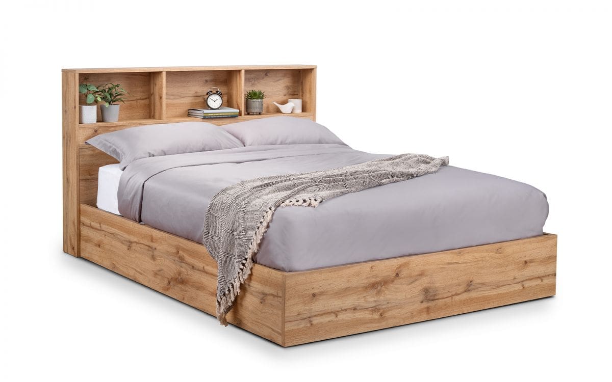 Batu 4ft6 Bookcase Headboard Ottoman Bed - Light Oak - Image 3