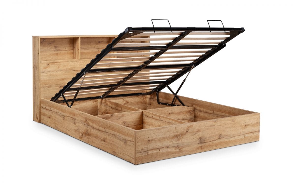 Batu 4ft6 Bookcase Headboard Ottoman Bed - Light Oak - Image 6