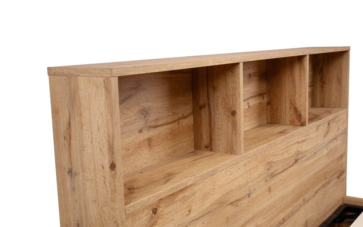 Batu 4ft6 Bookcase Headboard Ottoman Bed - Light Oak - Image 9