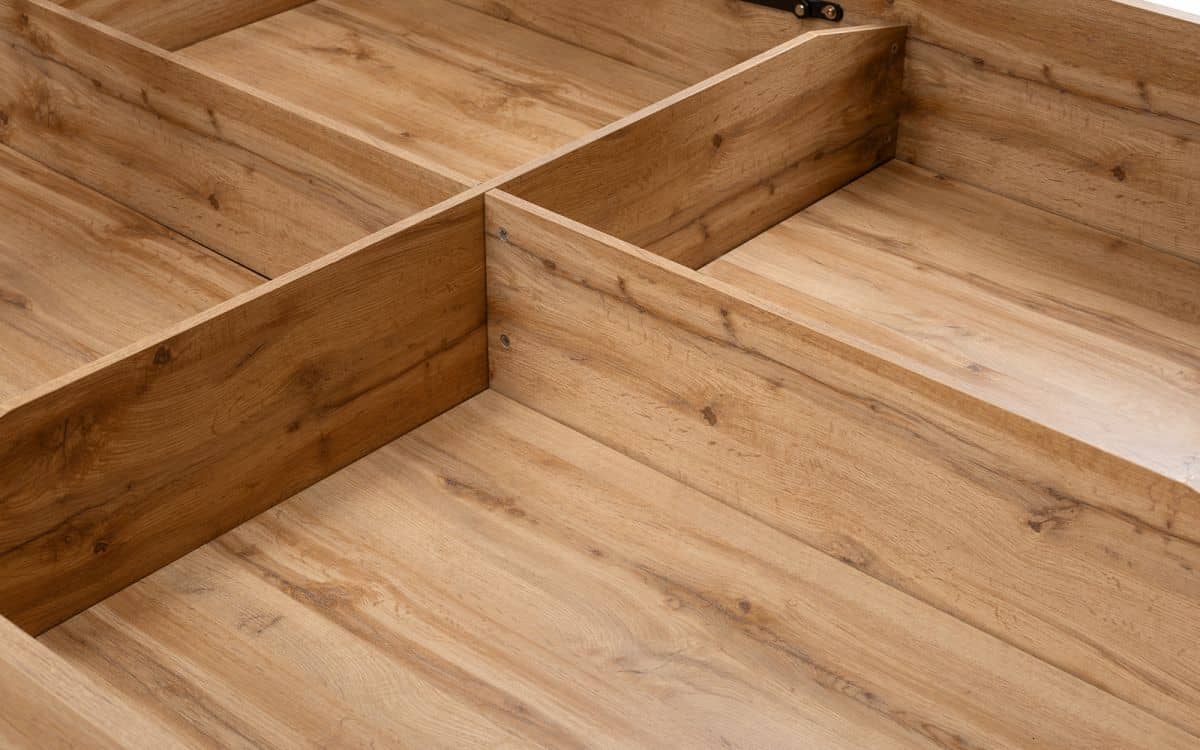 Batu 5ft Bookcase Headboard Ottoman Bed - Light Oak - Image 10