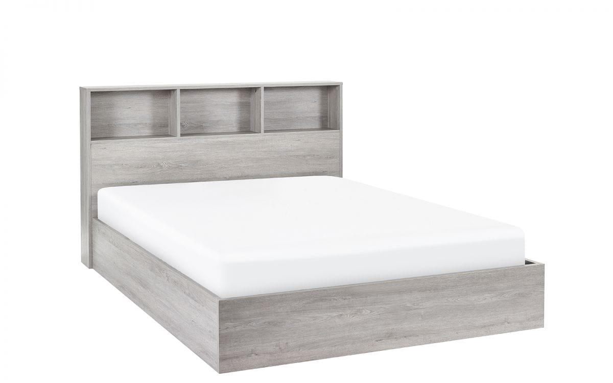 Batu 4ft6 Bookcase Headboard Ottoman Bed - Grey Oak - Image 8