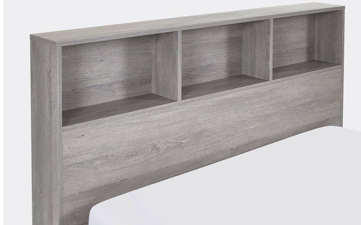 Batu 4ft6 Bookcase Headboard Ottoman Bed - Grey Oak - Image 10