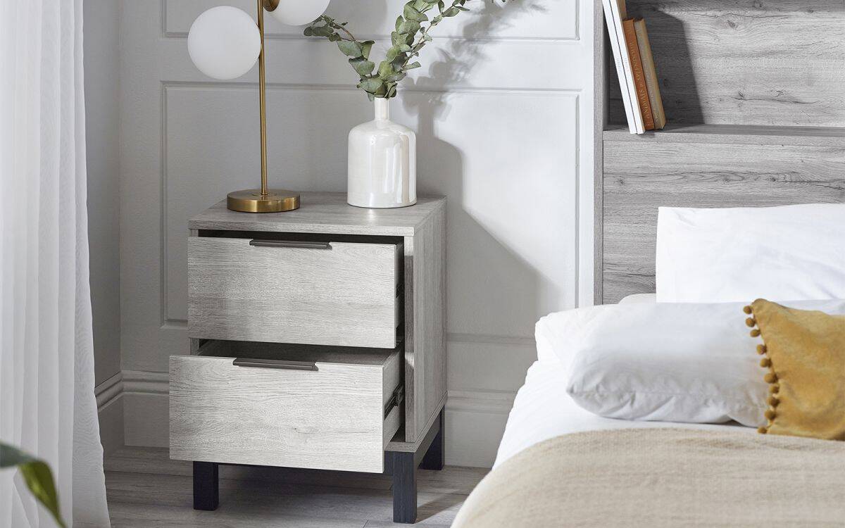 Batu 2 Drawer Bedside - Grey Oak - Image 4