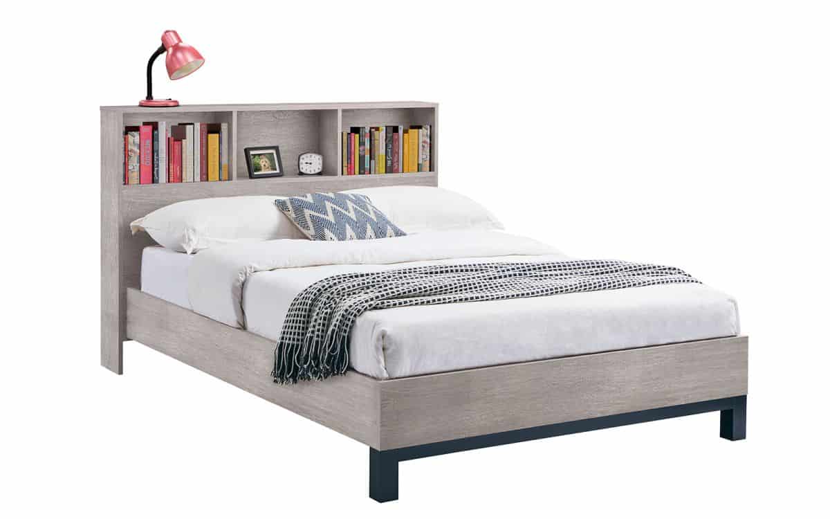Batu 4ft6 Bookcase Headboard Bed - Grey Oak