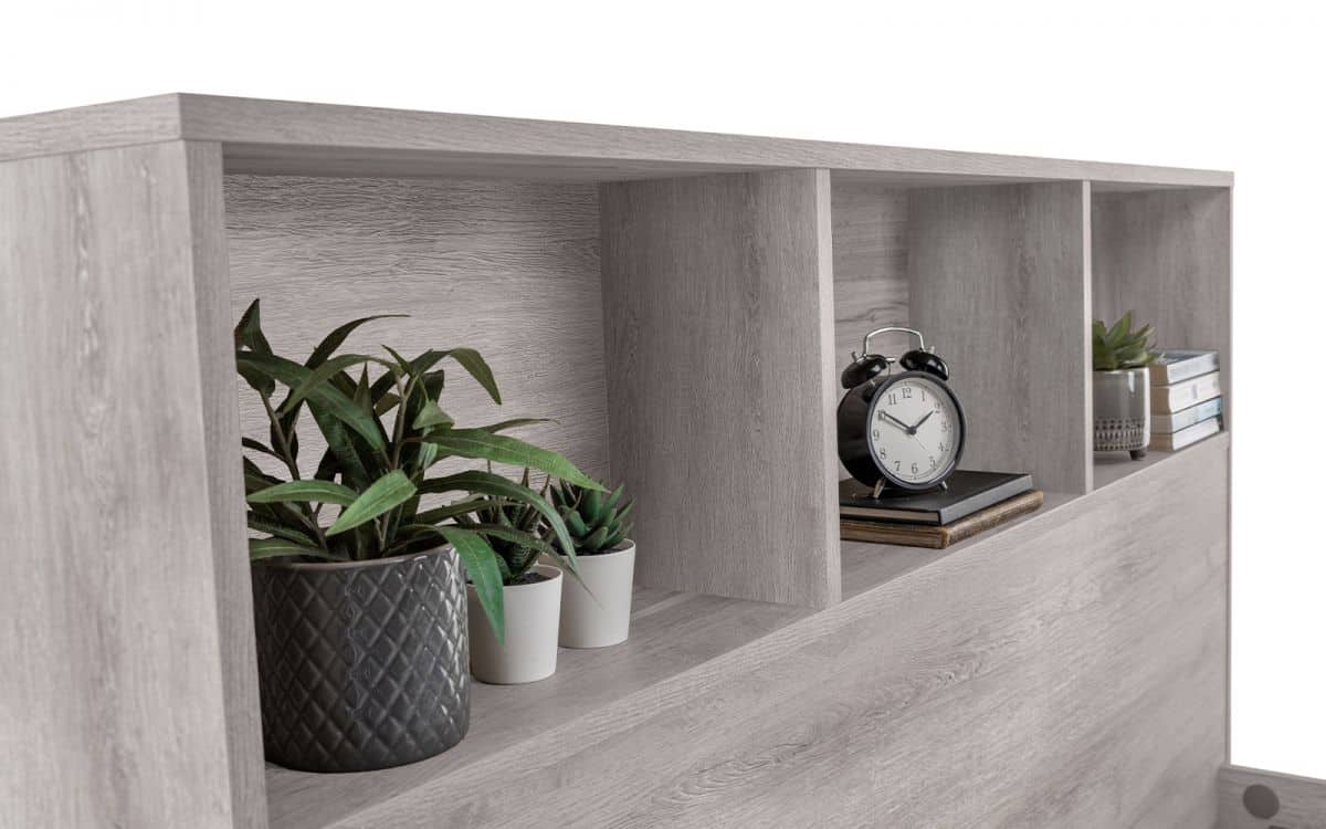 Batu 4ft6 Bookcase Headboard Bed - Grey Oak - Image 4
