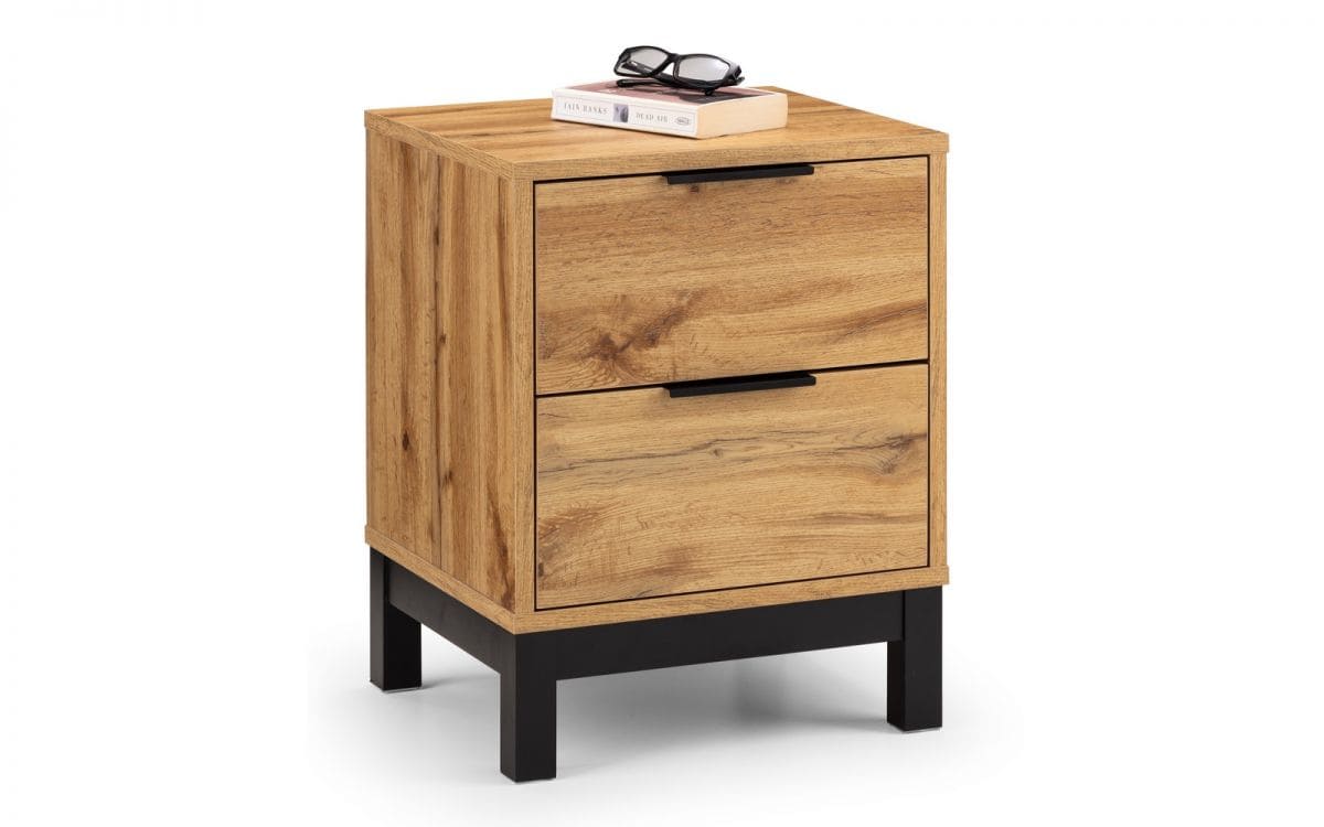 Batu 2 Drawer Bedside - Oak & Black - Image 3