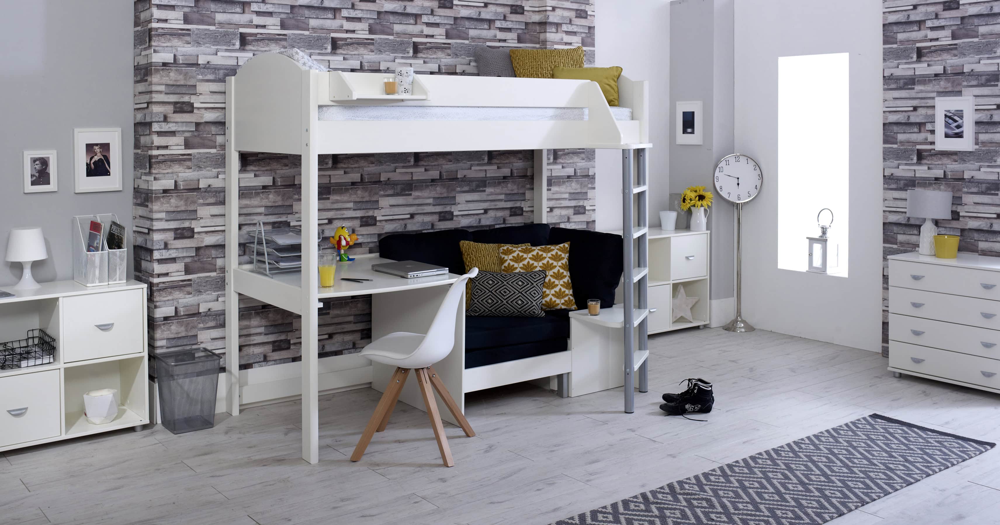 Kids Avenue Noah B Highsleeper – White with Black Cushion