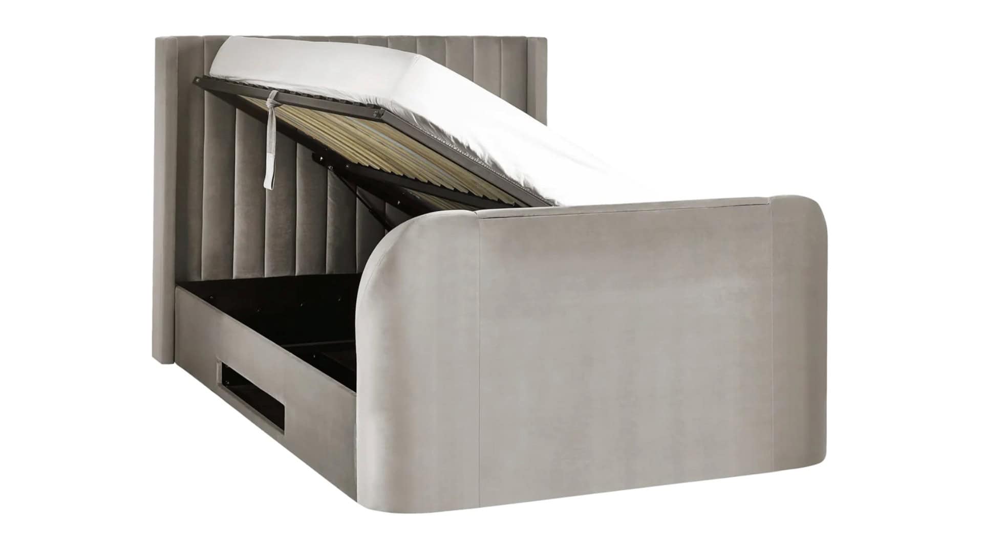 Clarke 4ft6 TV Side opening Ottoman - Light Grey Fabric - Image 8