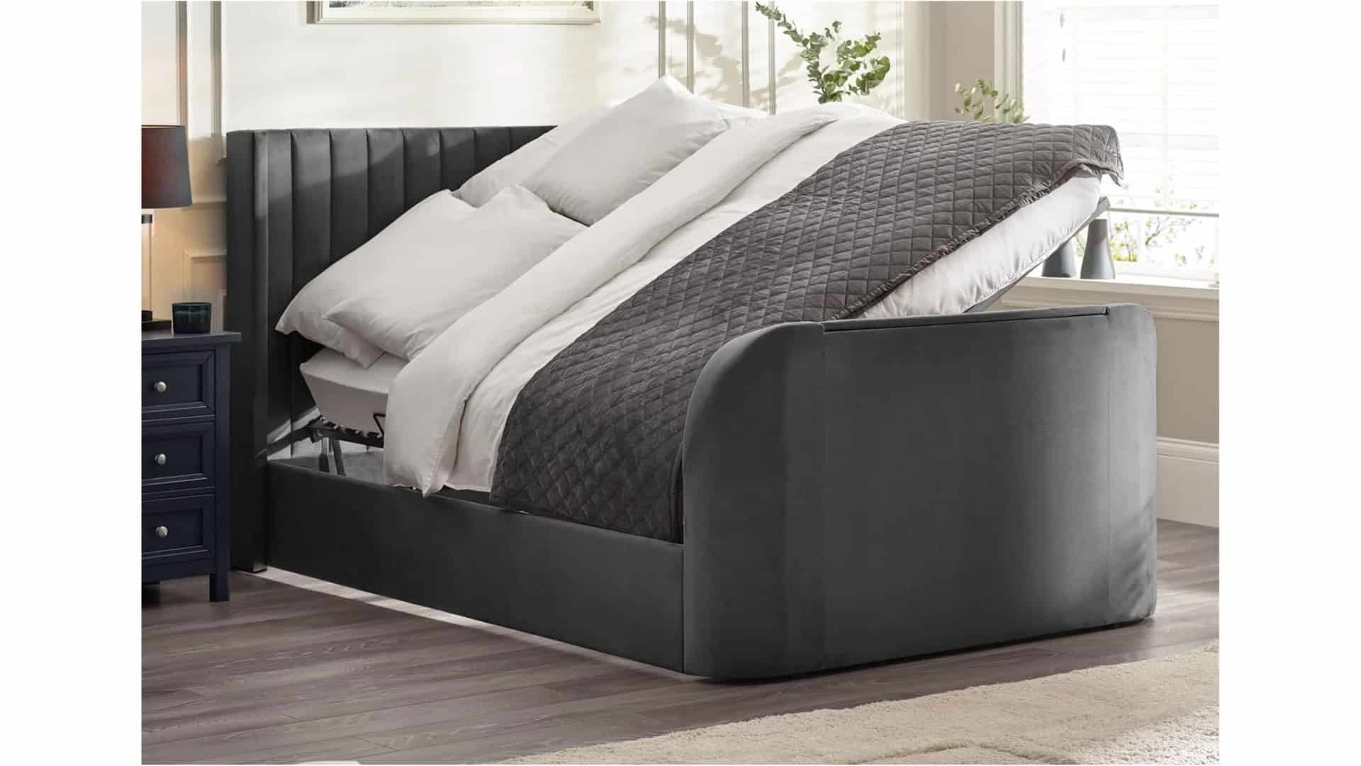 Clarke 6ft TV Side opening Ottoman - Dark Grey Fabric - Image 2