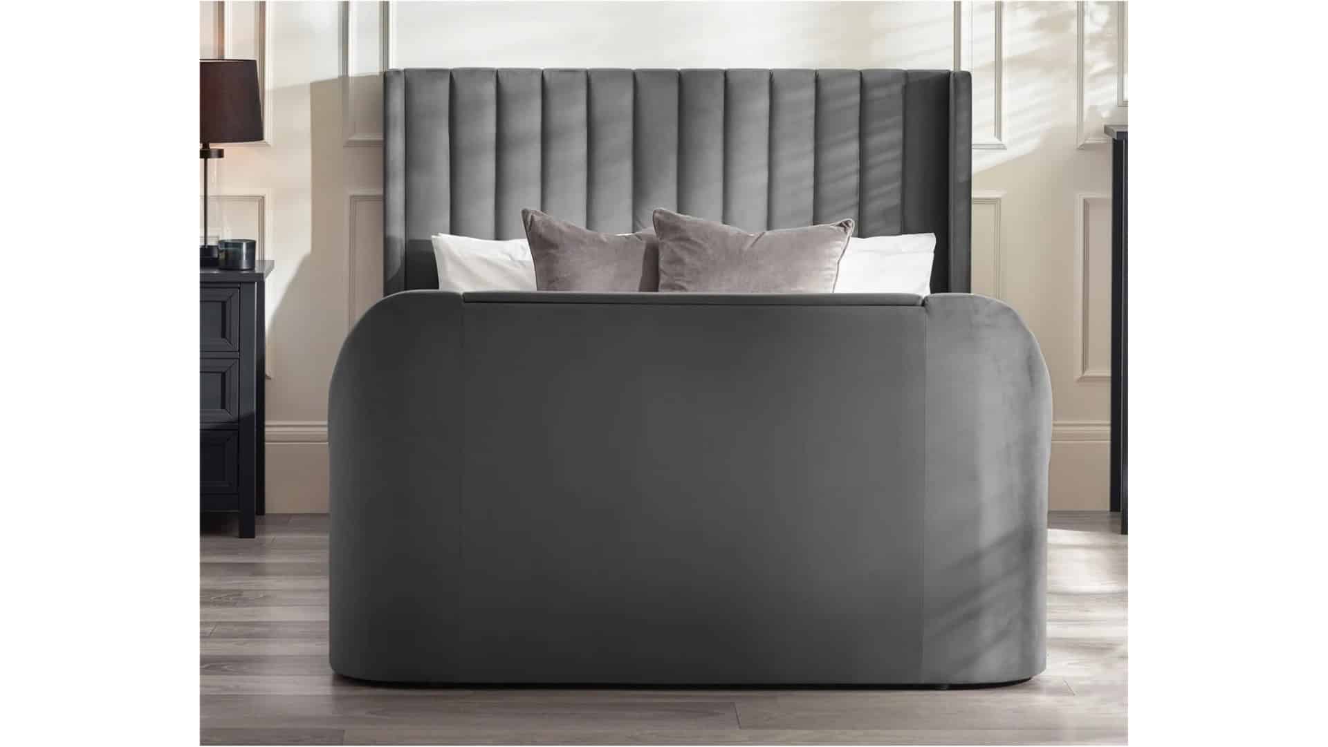 Clarke 6ft TV Side opening Ottoman - Dark Grey Fabric - Image 3