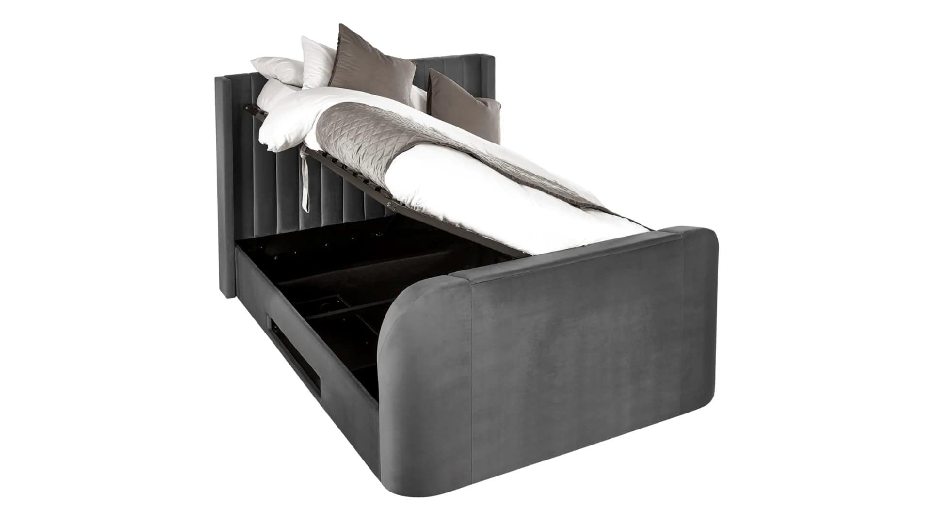 Clarke 6ft TV Side opening Ottoman - Dark Grey Fabric - Image 5