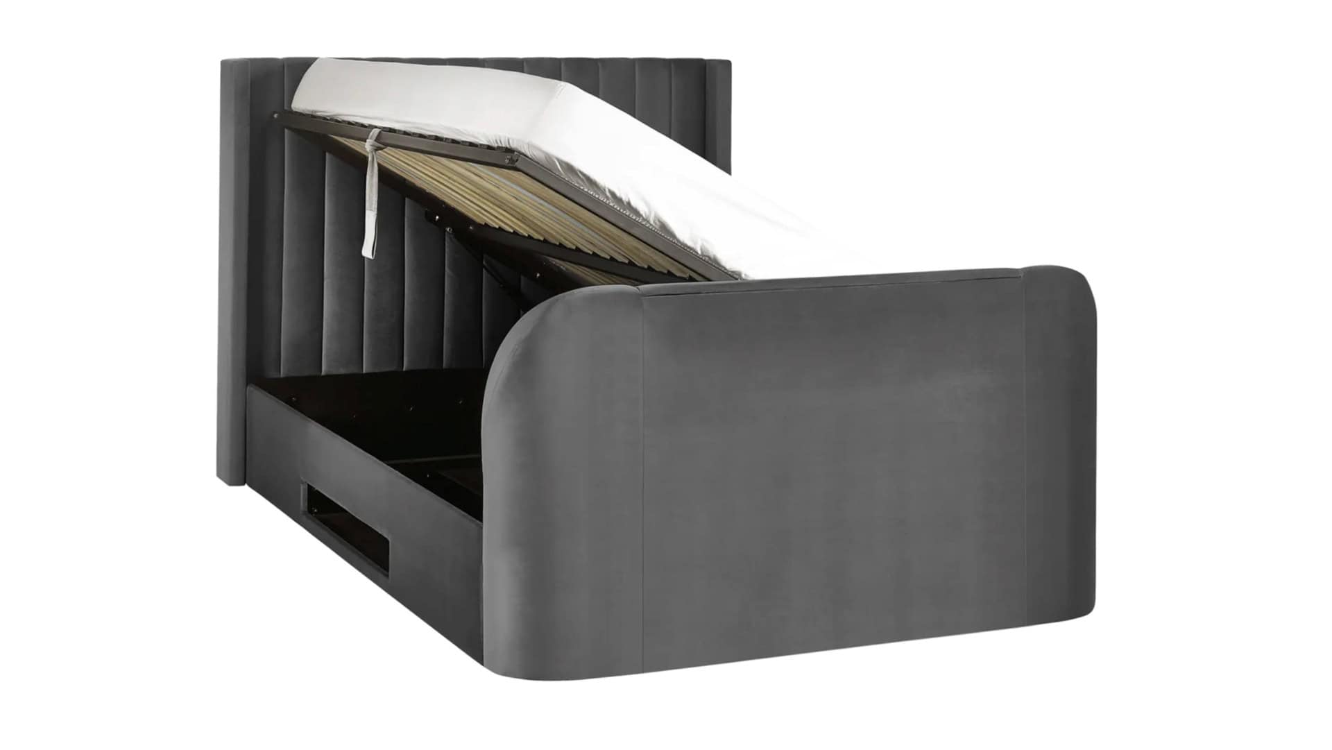 Clarke 6ft TV Side opening Ottoman - Dark Grey Fabric - Image 8