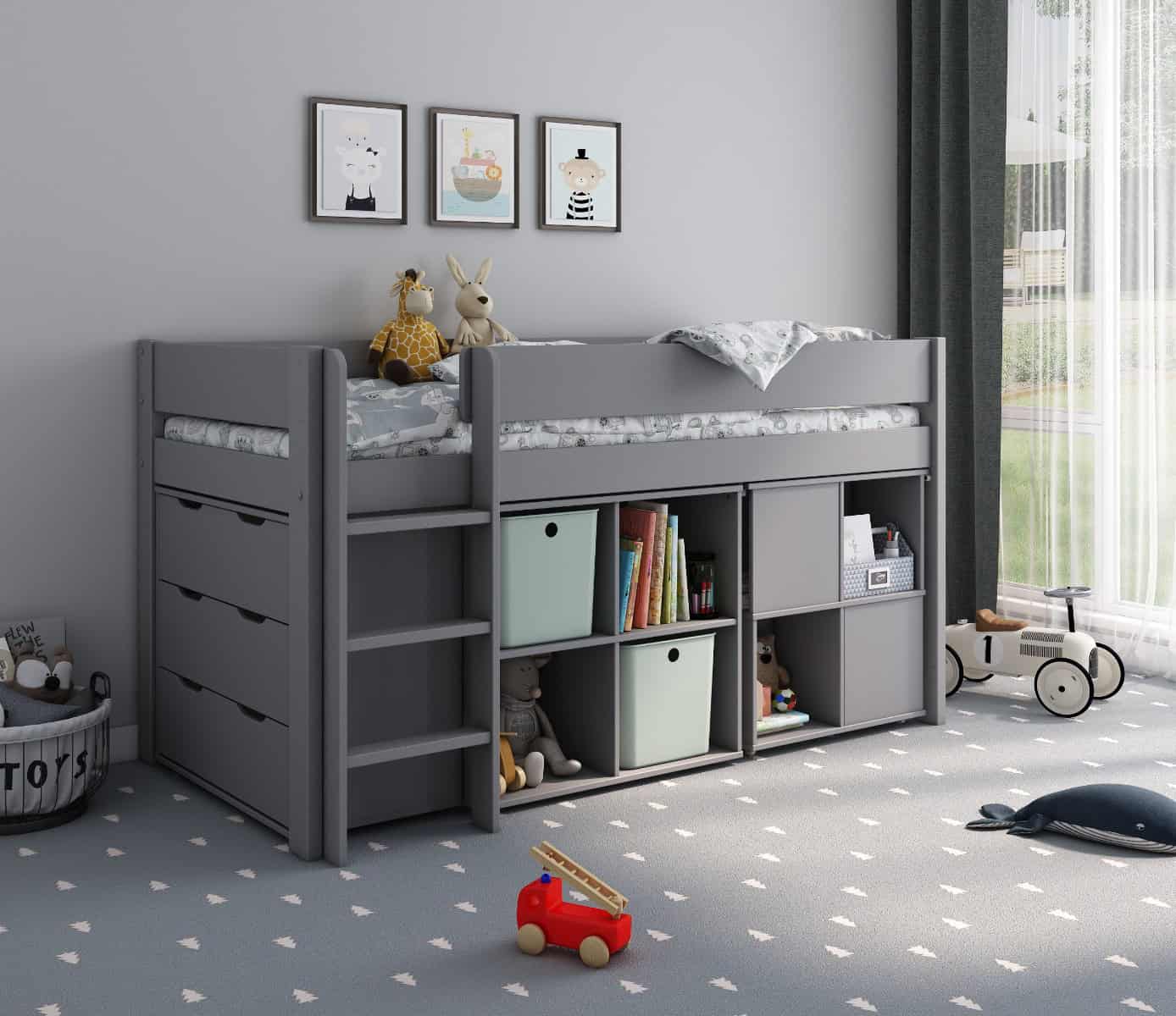 Kids Avenue Estella Midsleeper with Desk & Chest - Grey - Image 2