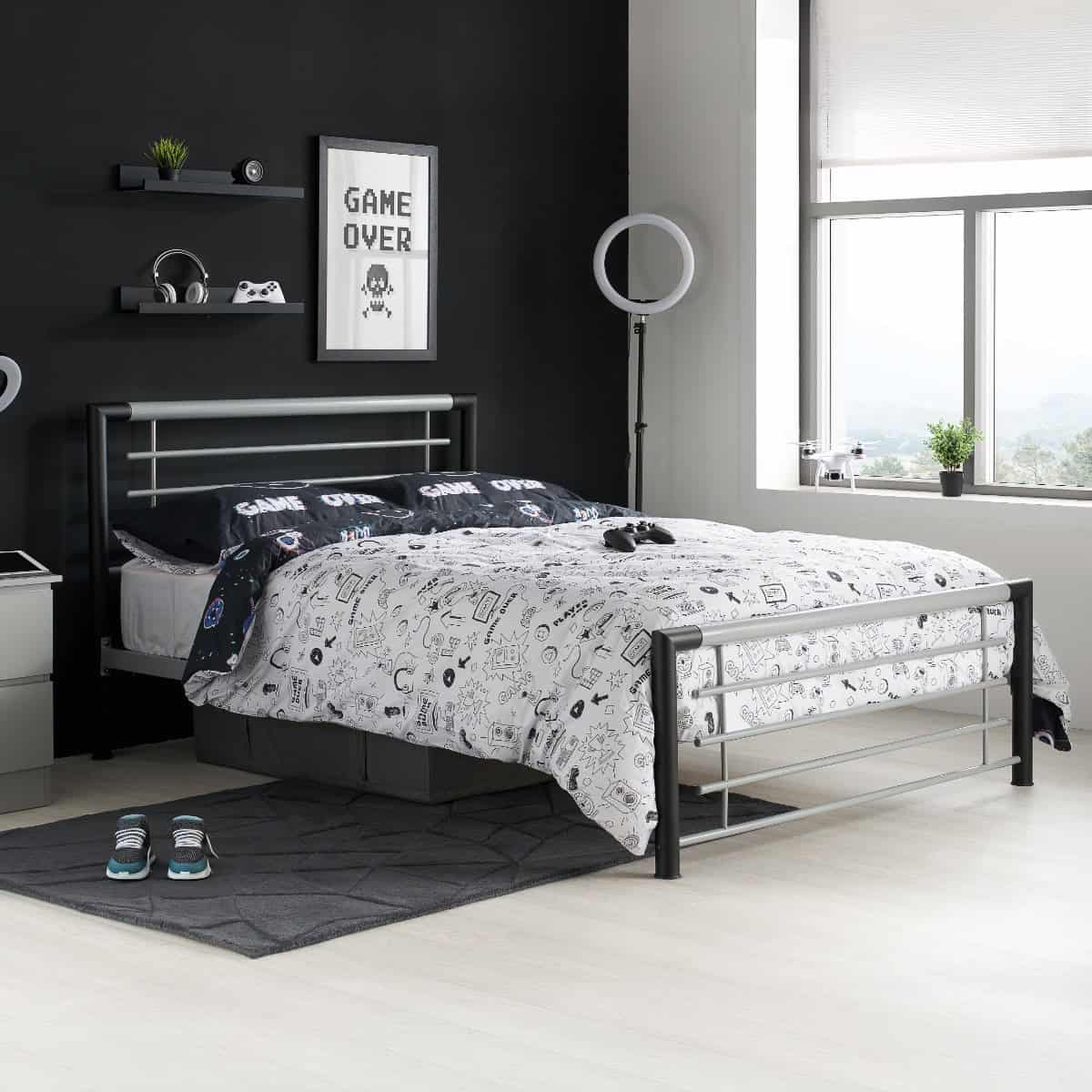 4ft Faro Bedframe – Silver/Black