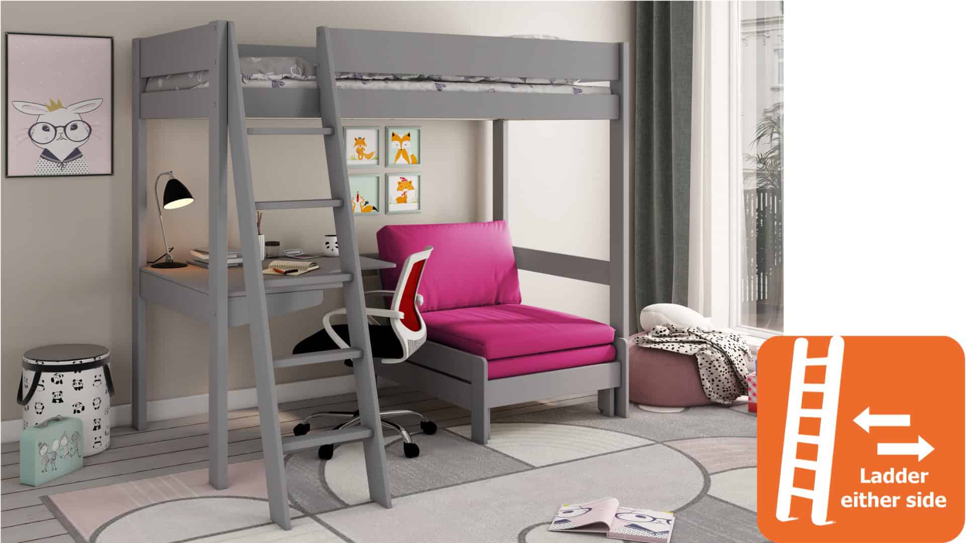 Kids Avenue Estella Grey Highsleeper with Pink Sofa Bed & Desk - Image 6
