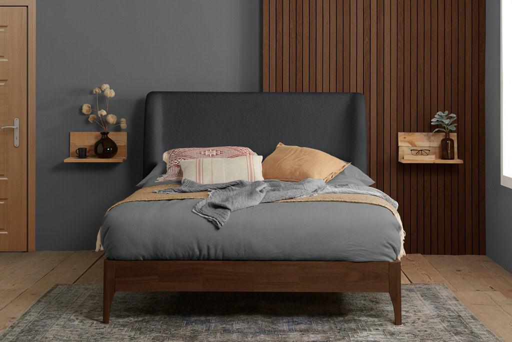 4ft6 Halfden Fabric Bedframe - Grey - Image 2