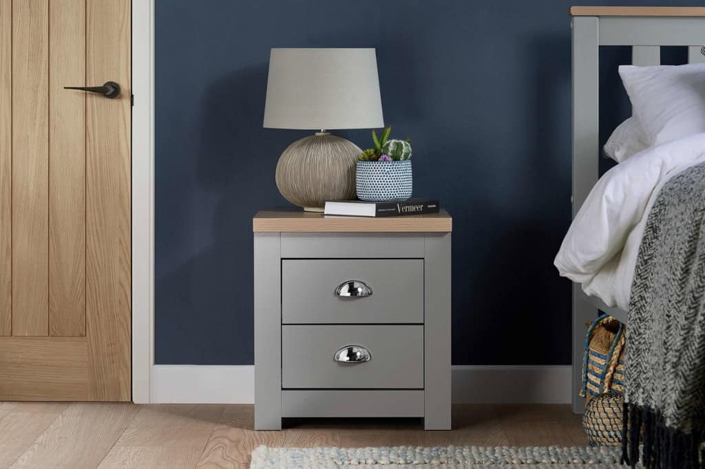 Highgate 2 Drawer Bedside - Grey & Oak - Image 2