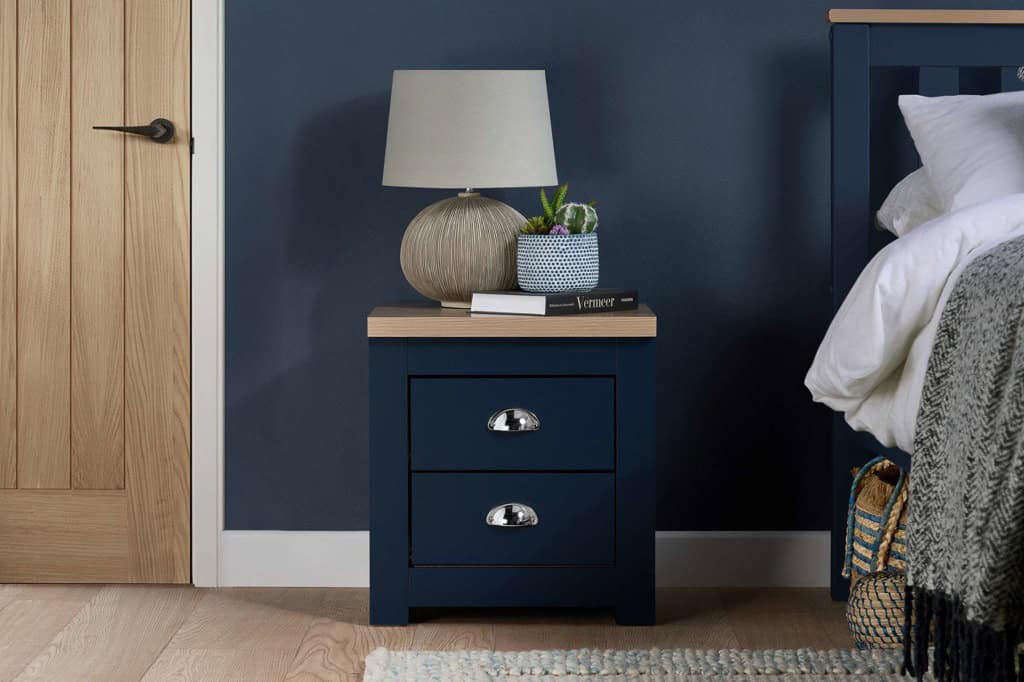 Highgate 2 Drawer Bedside - Navy & Oak - Image 2