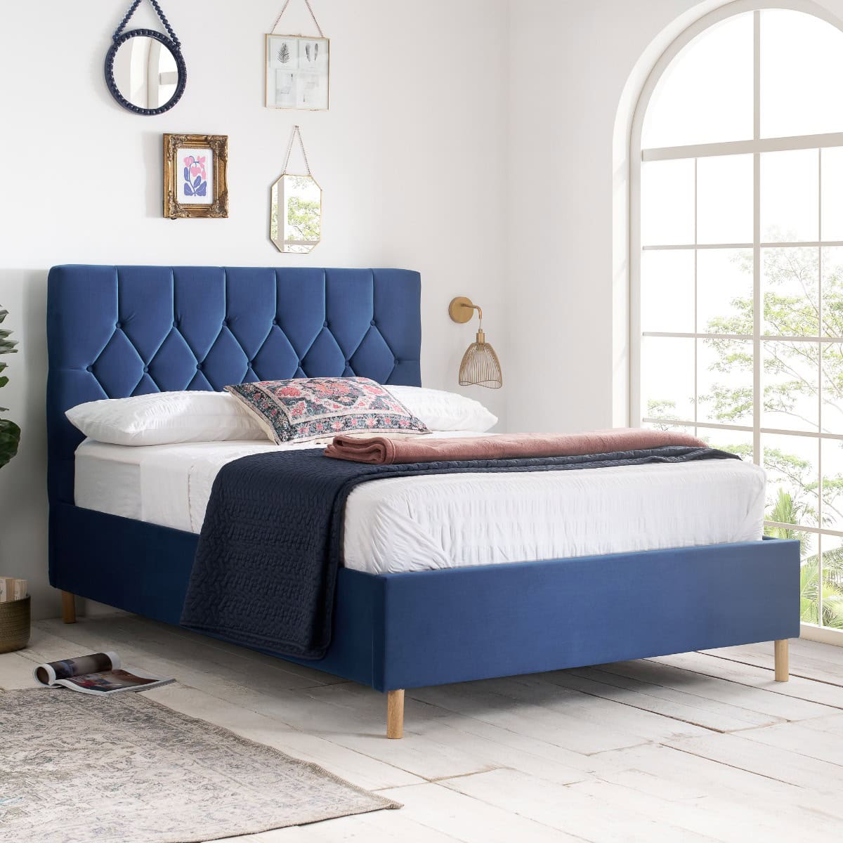 Loxley 4ft Ottoman Bedframe - Blue Velvet - Image 2