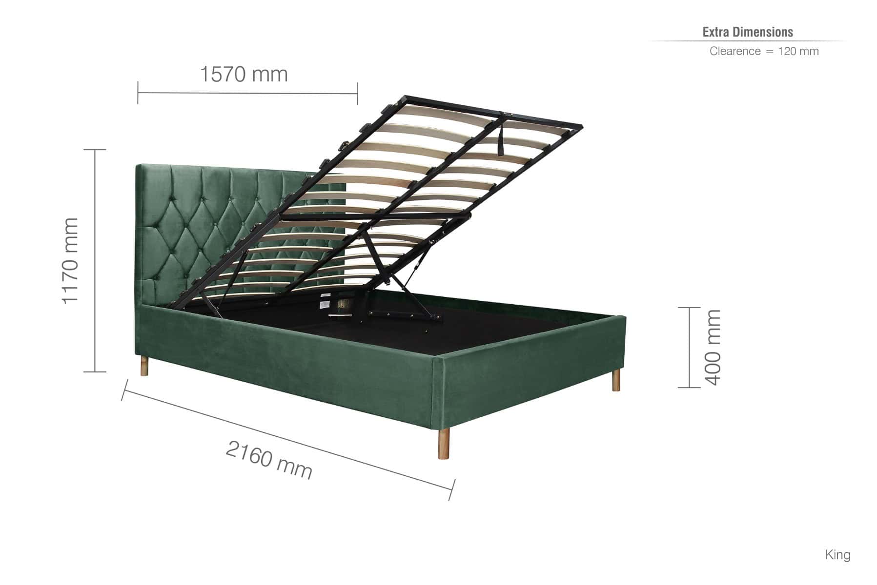 Loxley 5ft Ottoman Bedframe - Green Velvet - Image 10