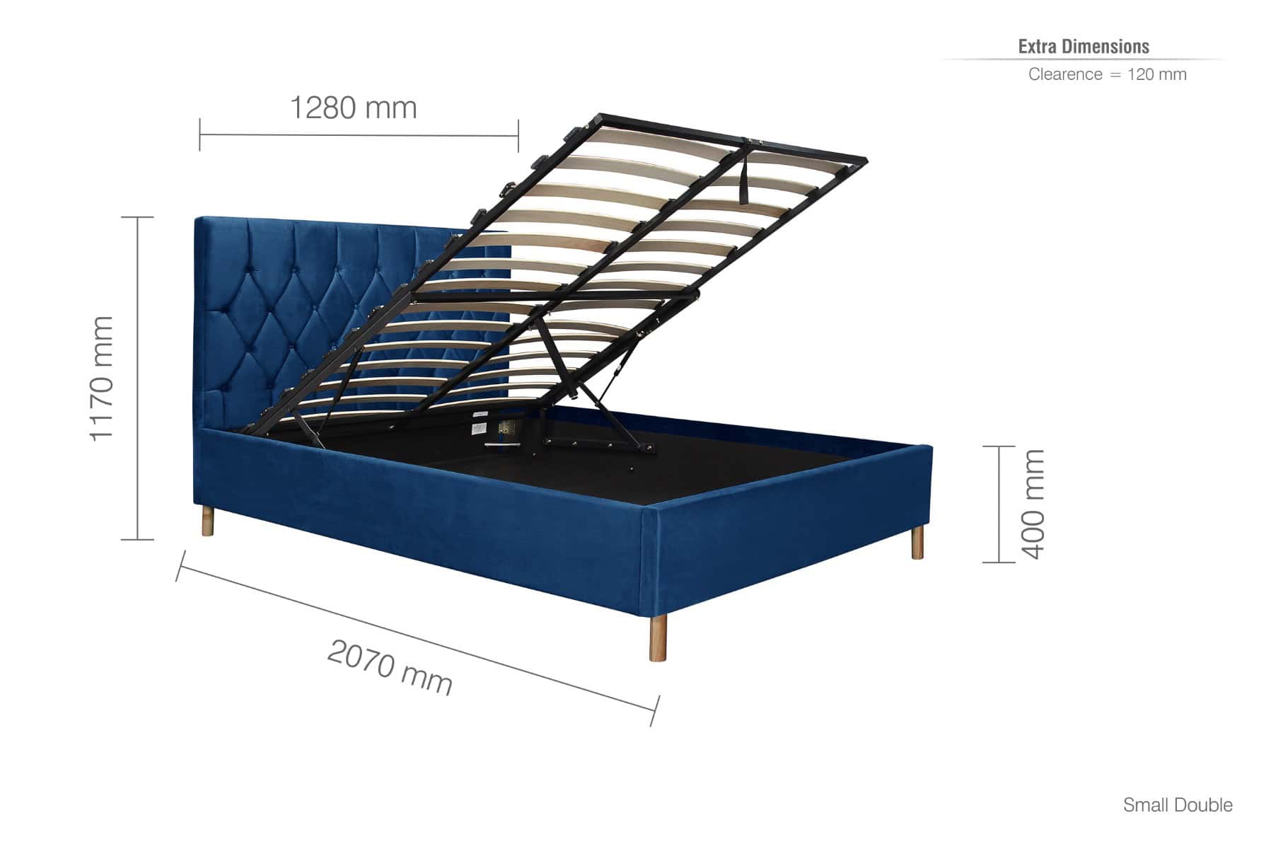Loxley 4ft Ottoman Bedframe - Blue Velvet - Image 9