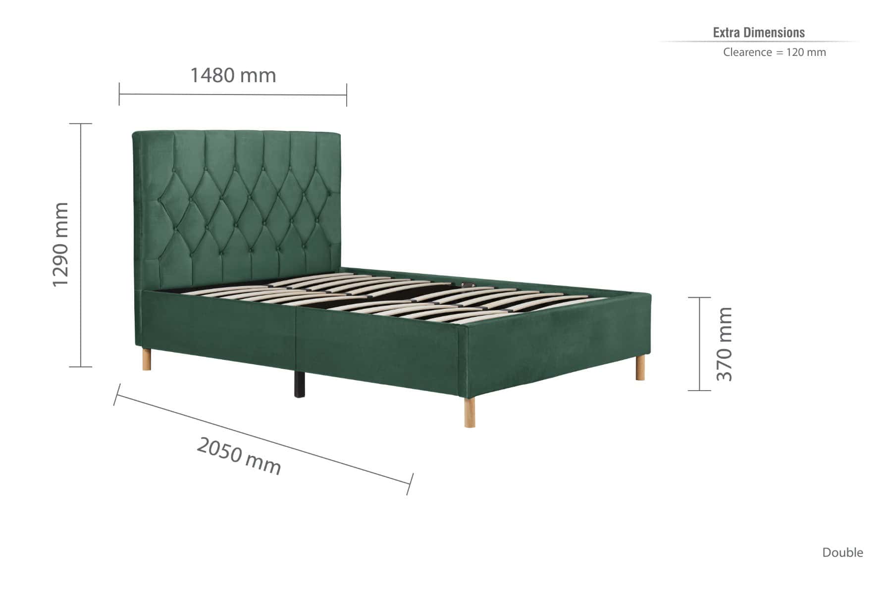Loxley 4ft6 Bedframe - Green Velvet - Image 7