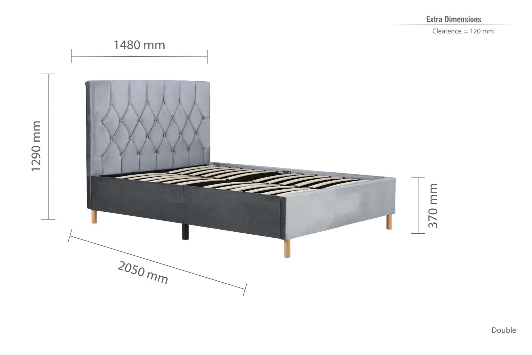 Loxley 4ft6 Bedframe - Grey Velvet - Image 8