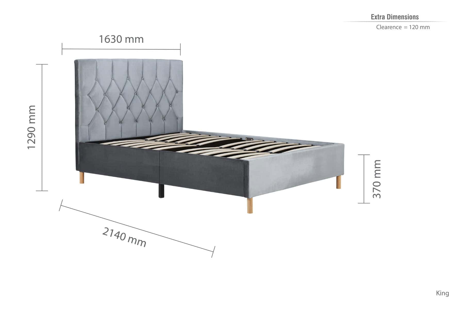 Loxley 5ft Bedframe - Grey Velvet - Image 8