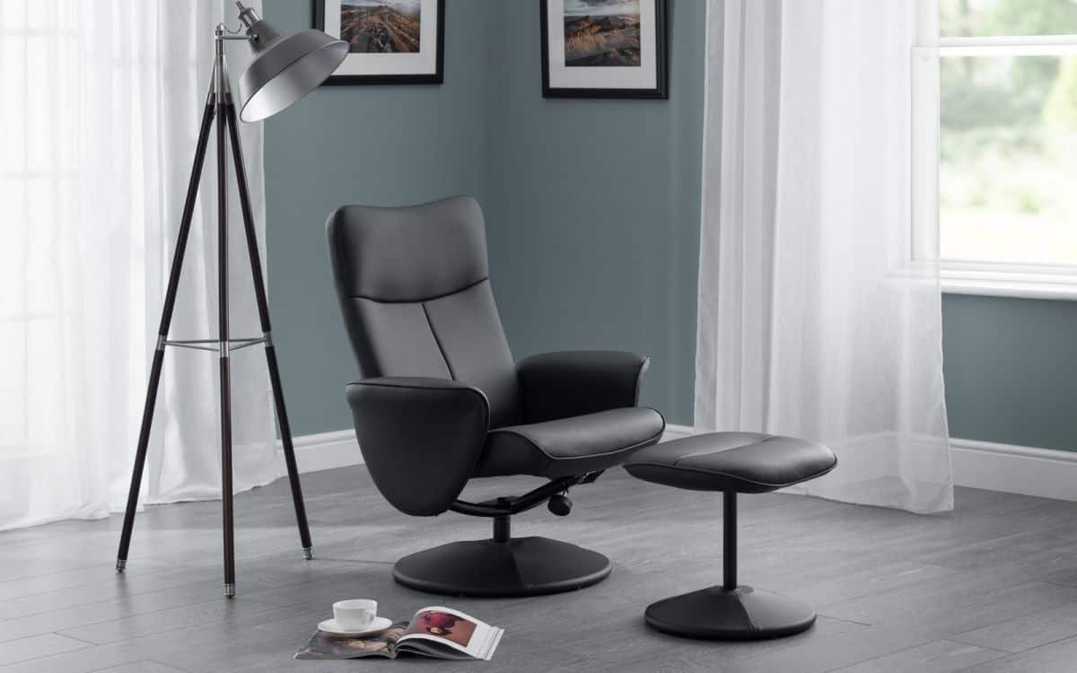Arezzo Recliner & Stool – Black