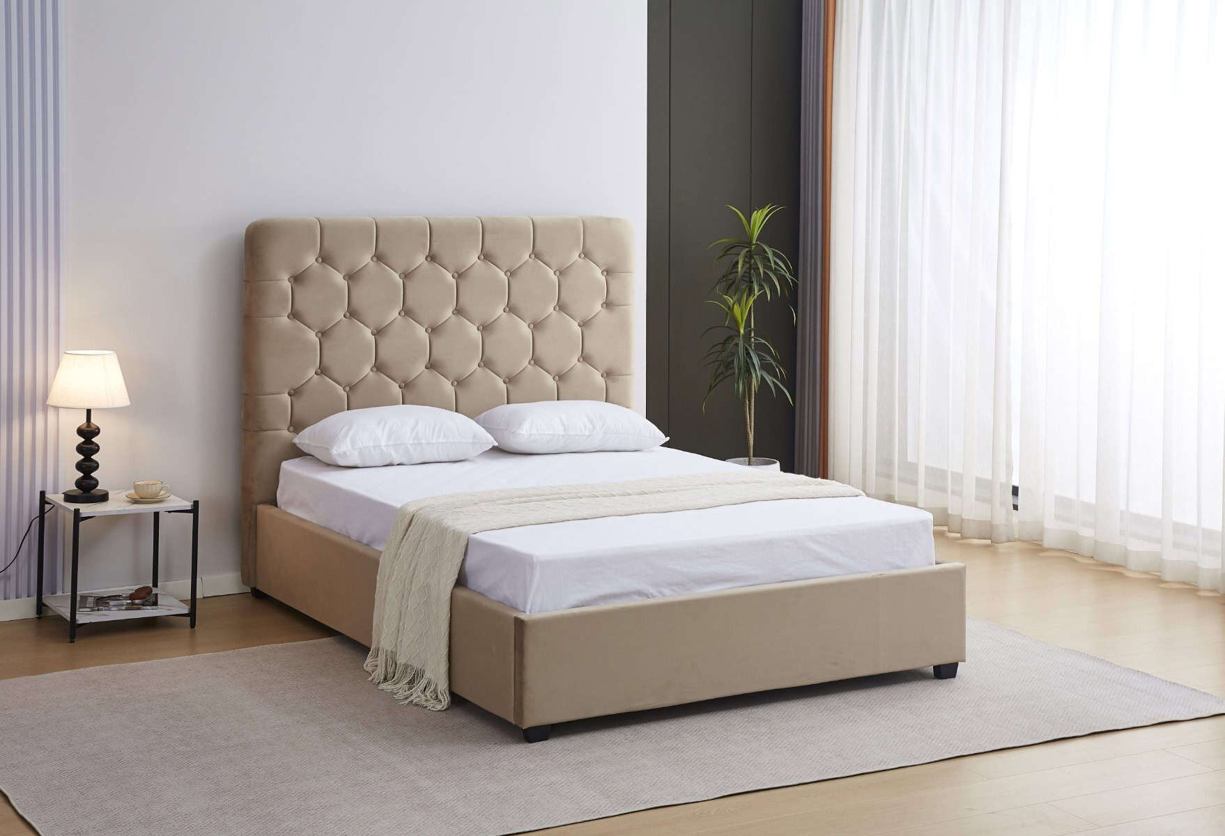 Madison 5ft Ottoman Bedframe - Fawn Velvet - Image 2