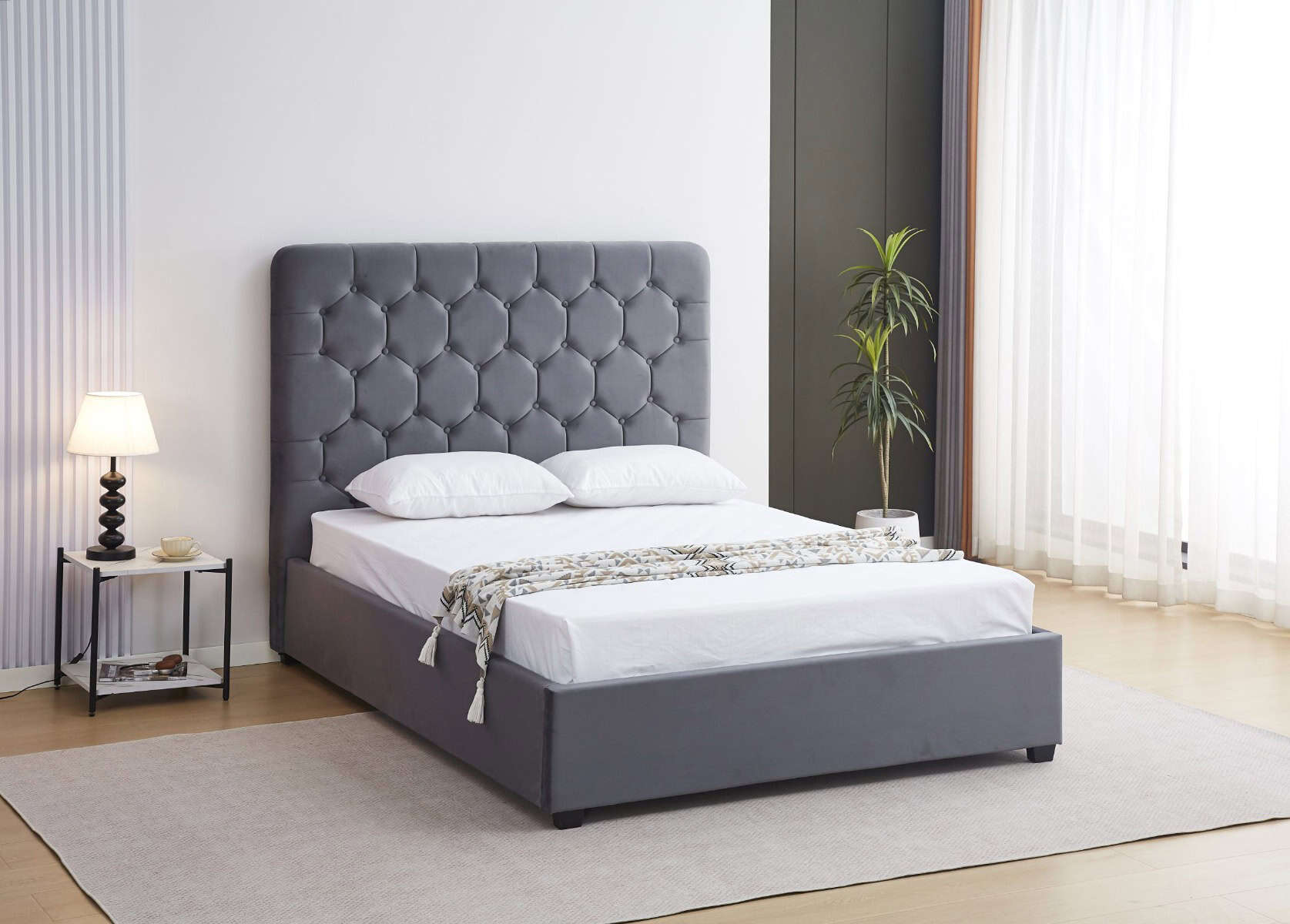 Madison 5ft Ottoman Bedframe - Grey Velvet - Image 2