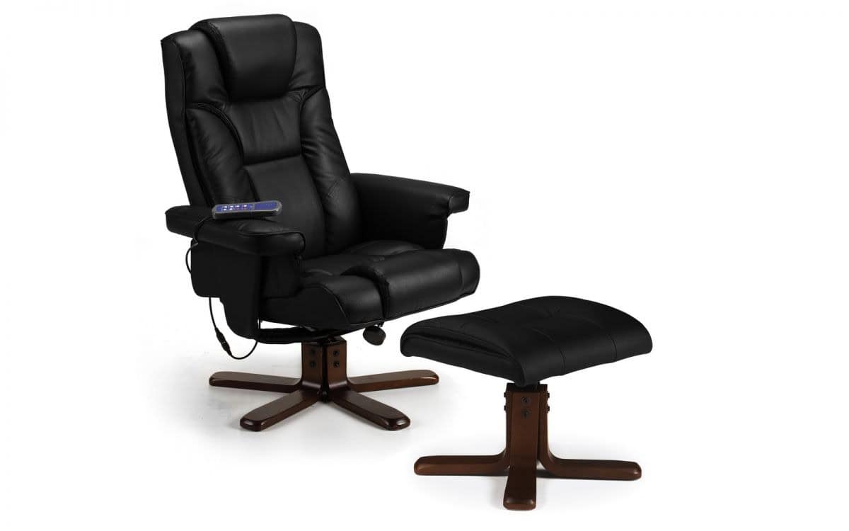 Reggio Massage Recline Chair & Footstool - Black - Image 2