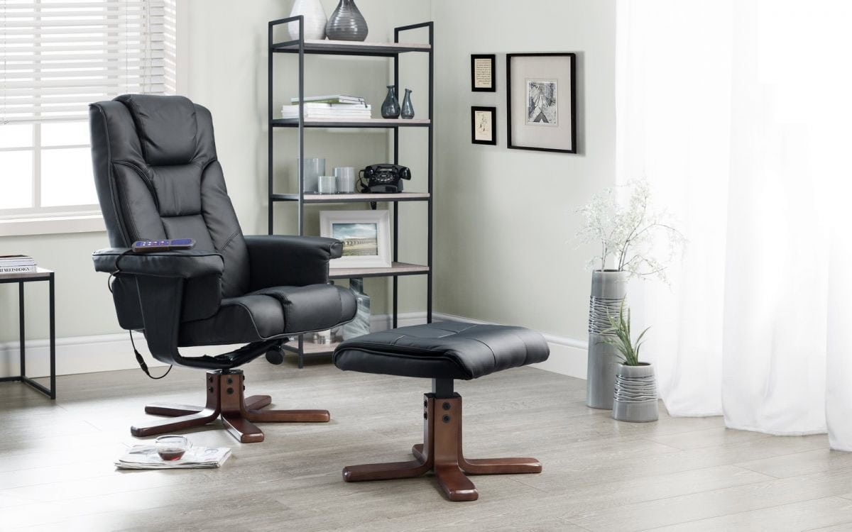 Reggio Massage Recline Chair & Footstool – Black