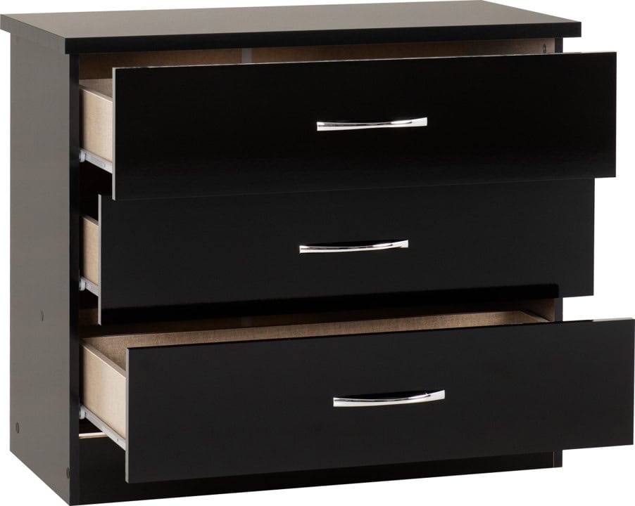 Nevada 3 Drawer Chest - Black Gloss - Image 2