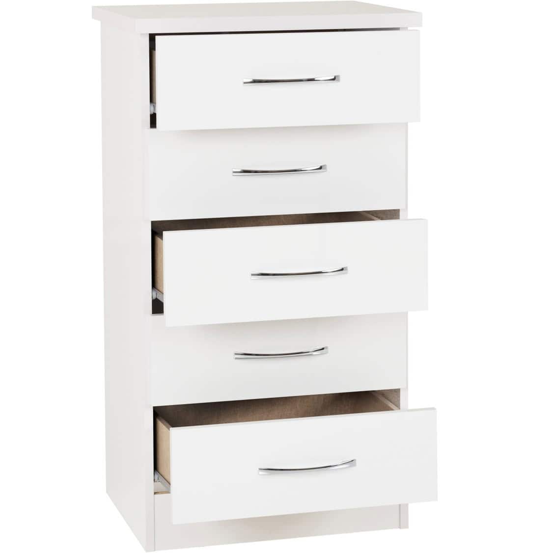Nevada 5 Drawer Narrow Chest - White Gloss - Image 2