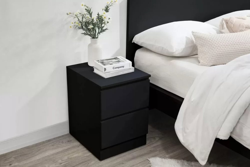 Oslo 2 Drawer Bedside - Black - Image 2