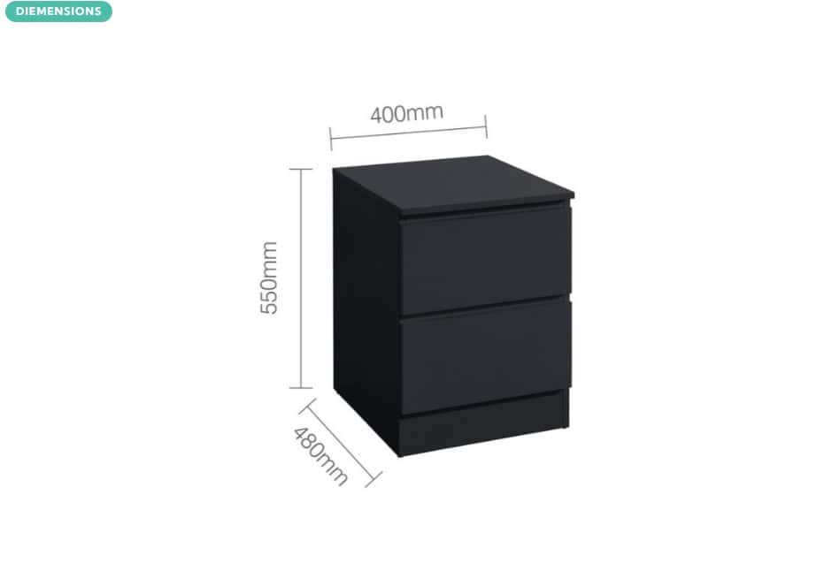 Oslo 2 Drawer Bedside - Black - Image 6