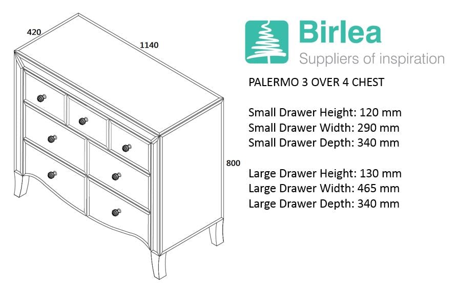 Palermo Mirrored 3 Over 4 Drawer Chest - Image 4