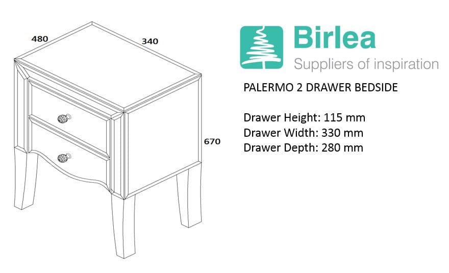 Palermo Mirrored 2 Drawer Bedside - Image 4
