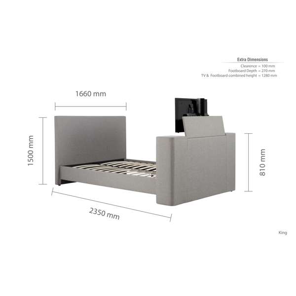 Plaza 5ft TV Bed - Grey Fabric - Image 9