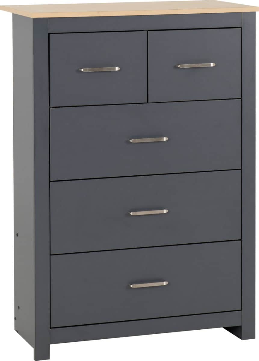 Portland 2+3 Drawer Chest - Grey & Oak - Image 2