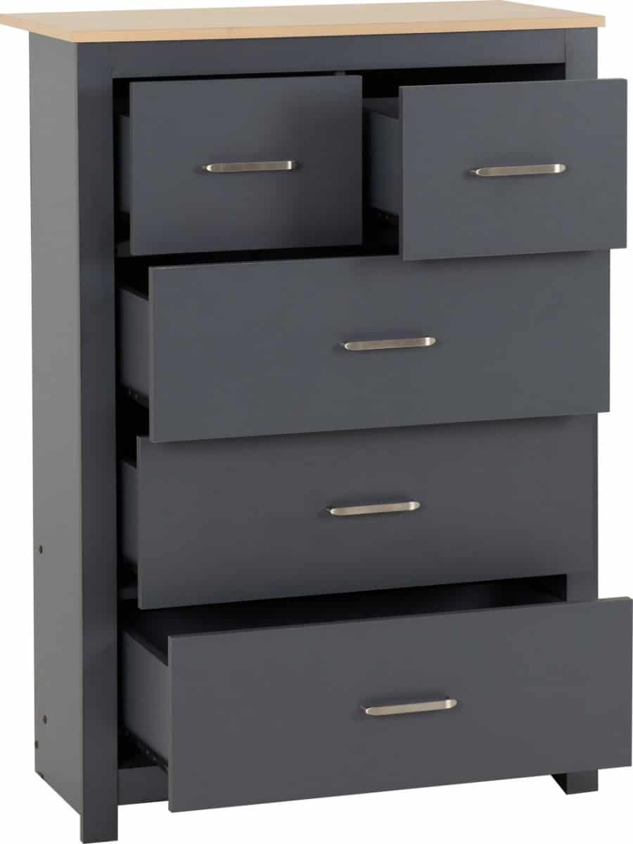 Portland 2+3 Drawer Chest - Grey & Oak - Image 4