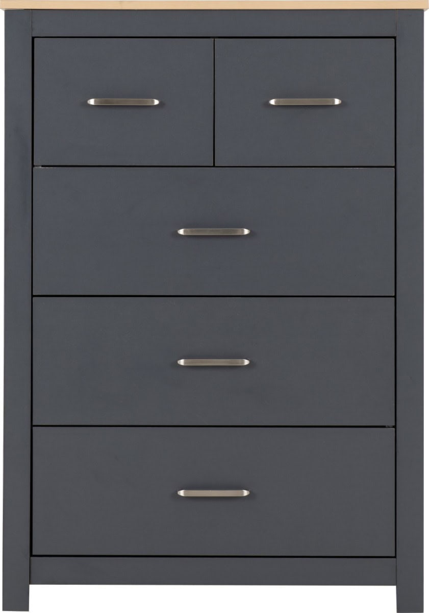Portland 2+3 Drawer Chest - Grey & Oak - Image 3