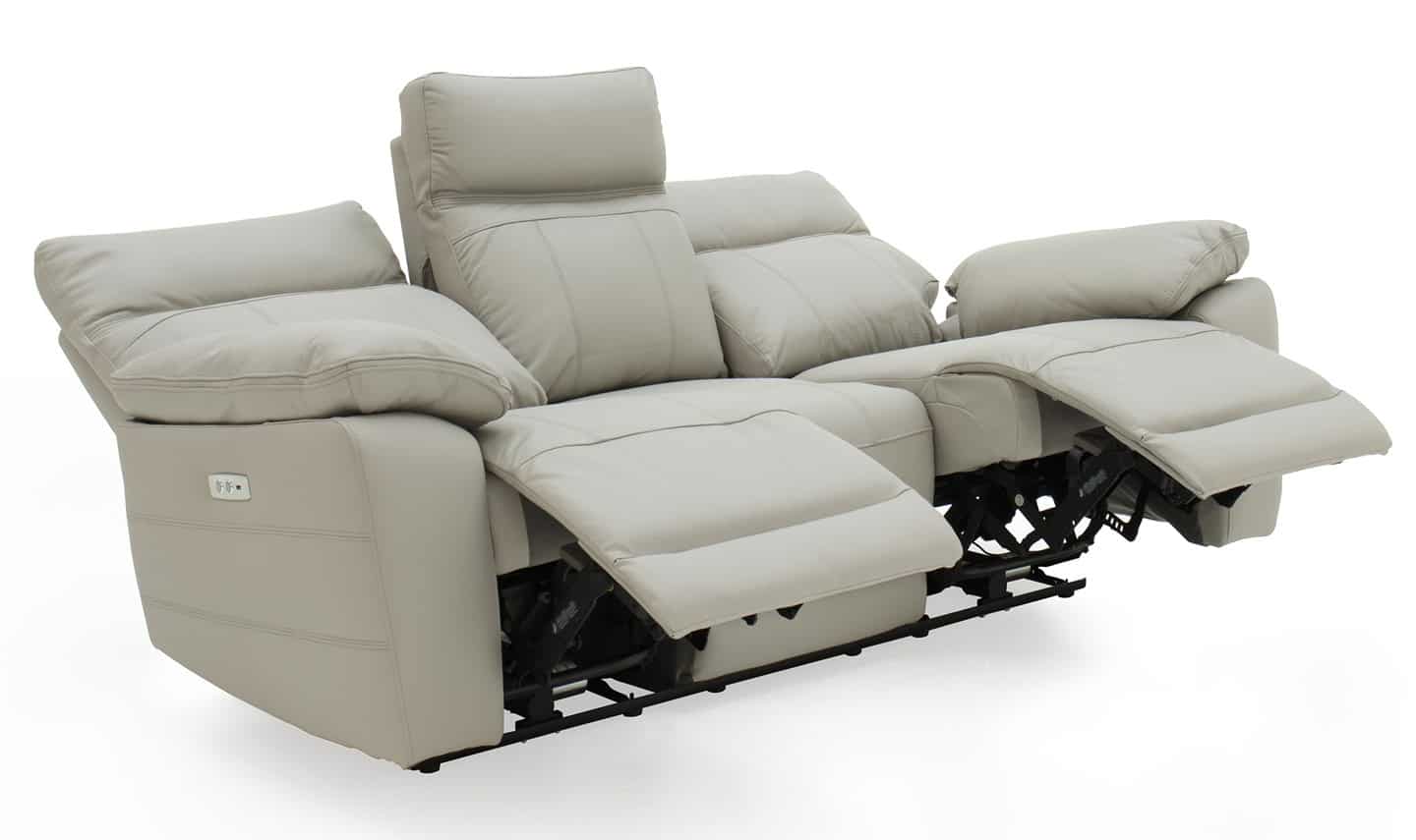 Positano 3 Seater Electric Reclining Sofa - Light Grey Leather - Image 2