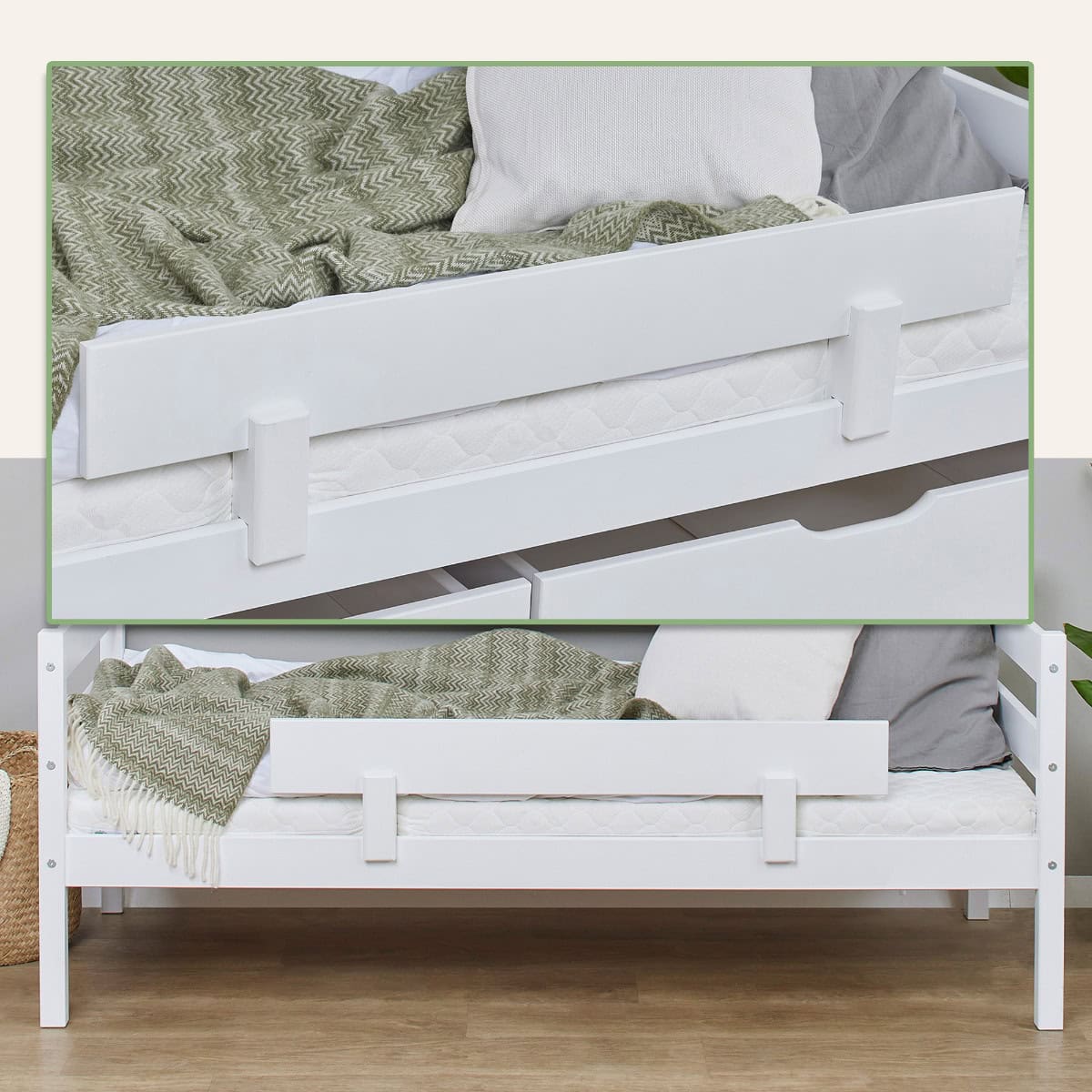 Hoppekids Shorty Daybed with Safety Rail - White - Image 3