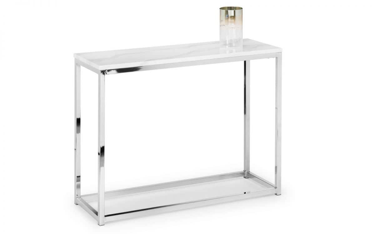 Karra Console Table – White Marble & Chrome