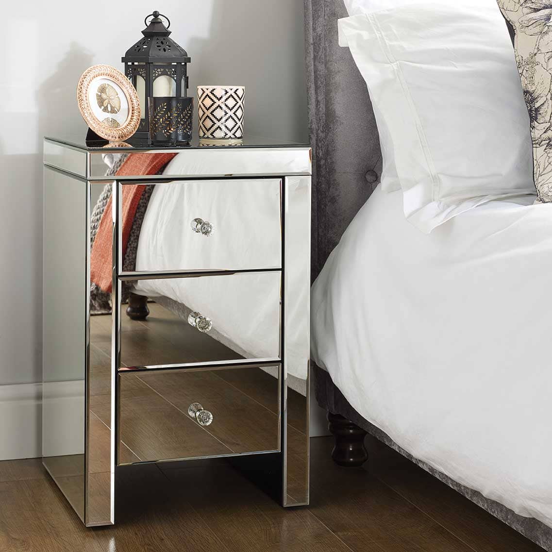 Seville Mirrored 3 Drawer Bedside