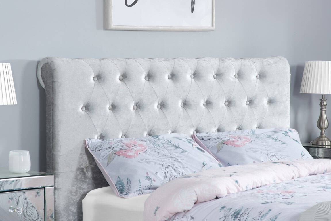 Sienna 4ft Bed - Steel Crushed Velvet - Image 4